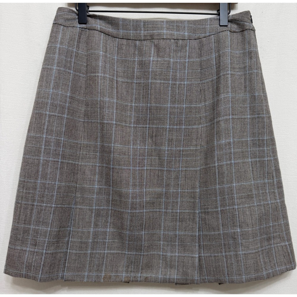 Harve Benard Women's Skirt Brown Blue Plaid 100% Wool Career Academic A-Line 12